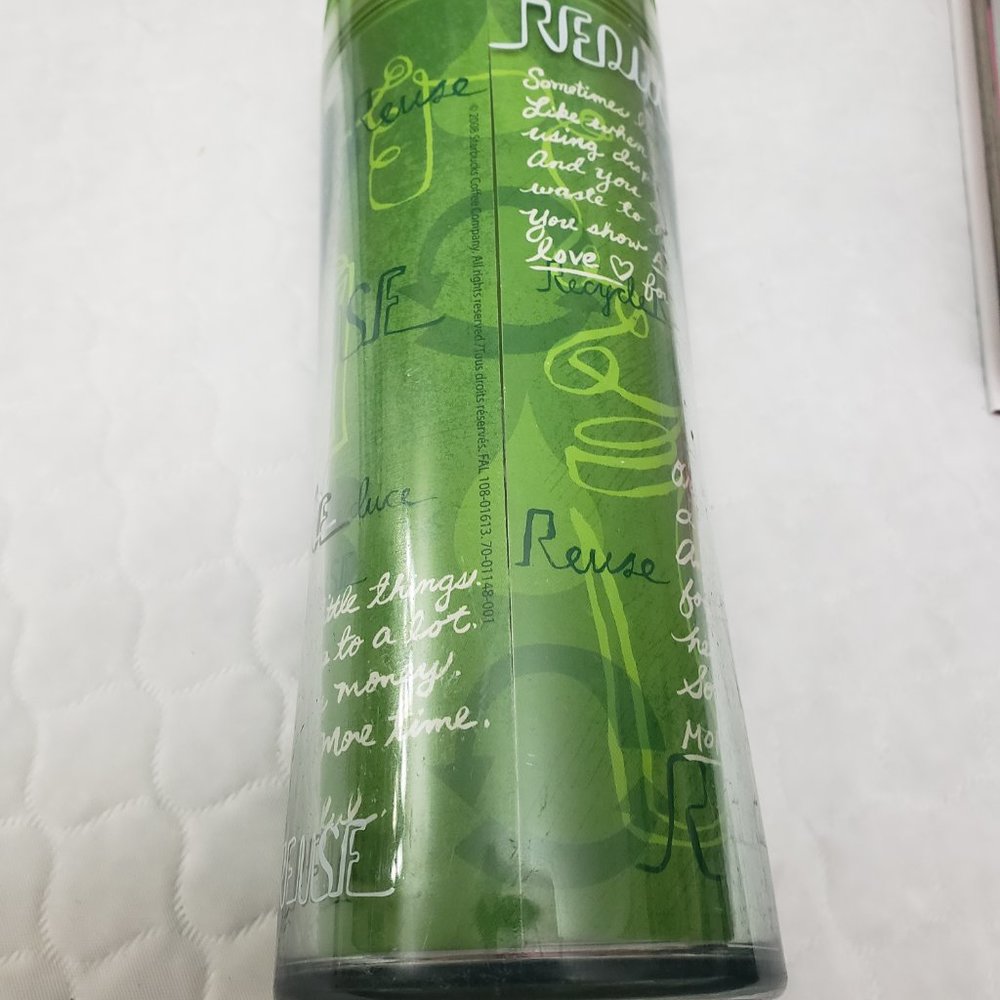 Starbucks 2008 Green Reduce Reuse Recycle Travel Coffee Mug Tumbler 16 Oz - Picture 3 of 8